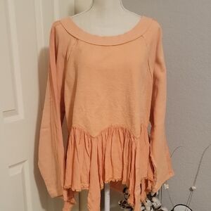 Free People Peach Top With Gauze Detail